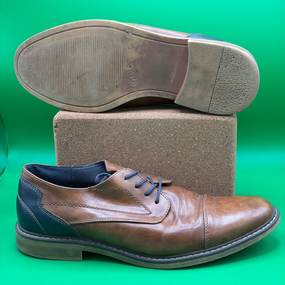 Restoration Lowry Oxford Shoes Mens 8.5 Brown Navy Blue Cap Toe Dress Shoes